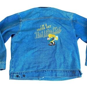 Mens Medium Denim Jacket Green Bay Packers Tailgator Embroidered LA Loving